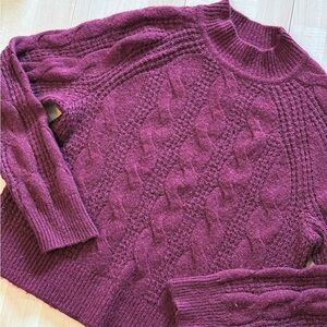 J. CREW Women's Cowl Neck Cable Knit  Alpaca Sweater Sz.M Burgundy Purple